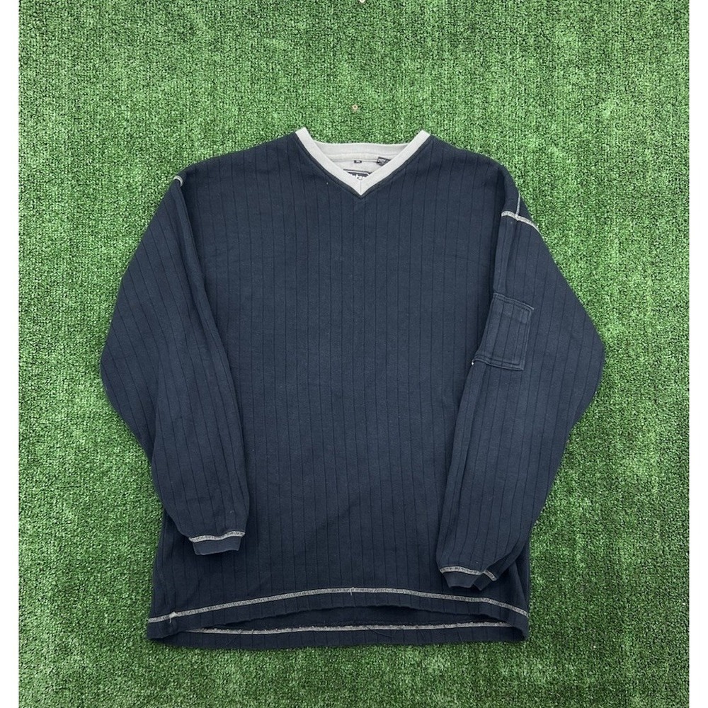 Vintage Y2k Point Zero Mens Crewneck Pullover V-neck sweater size XL Blue
